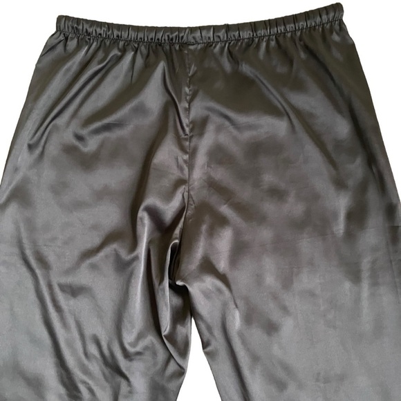 Feather Trimmed Black Satin Pajama Pants Bottoms Elastic Waist Drawstring Sz M - Picture 11 of 16